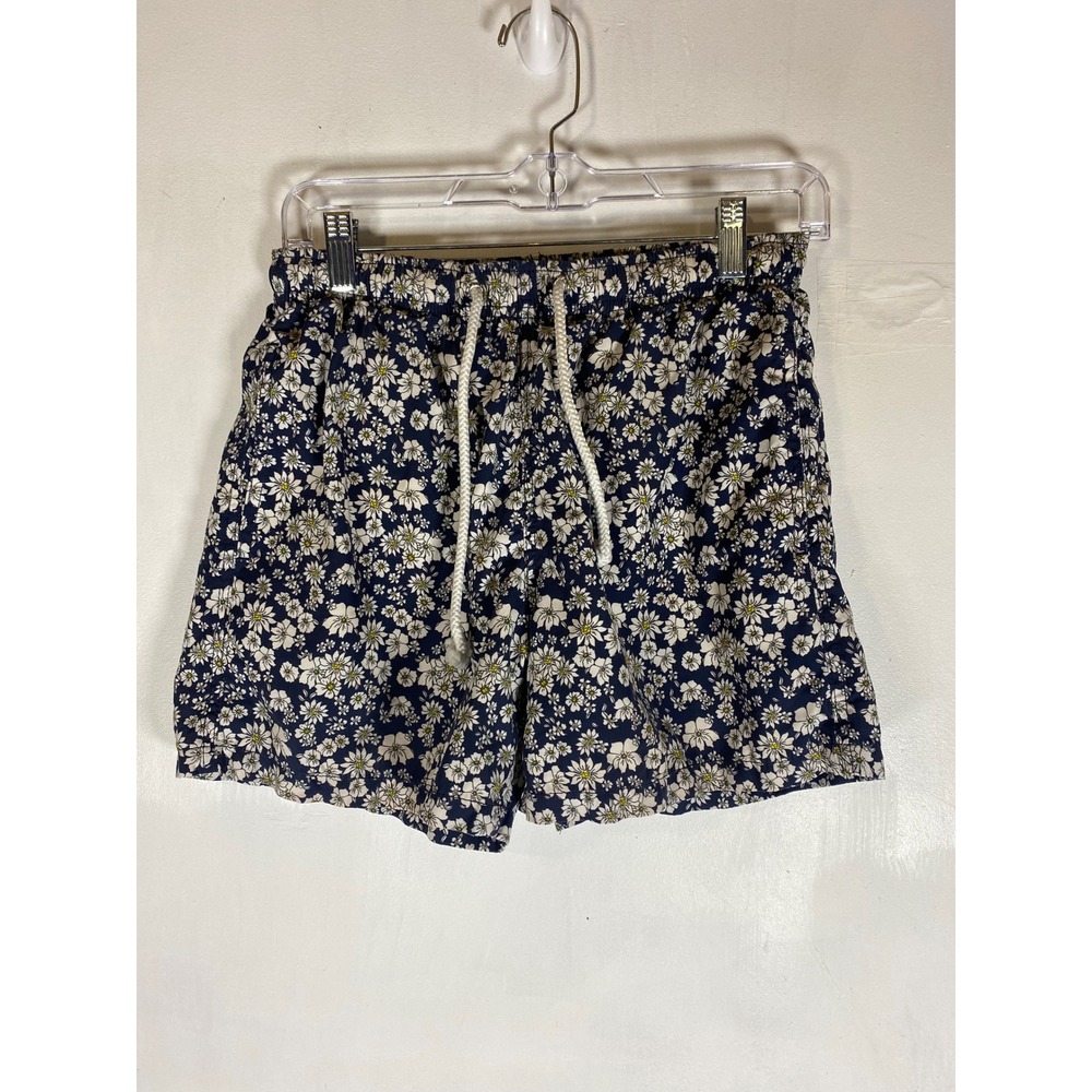Zara Mens M Navy White Floral Swim Trunks Short Lined Drawstring Beach‎